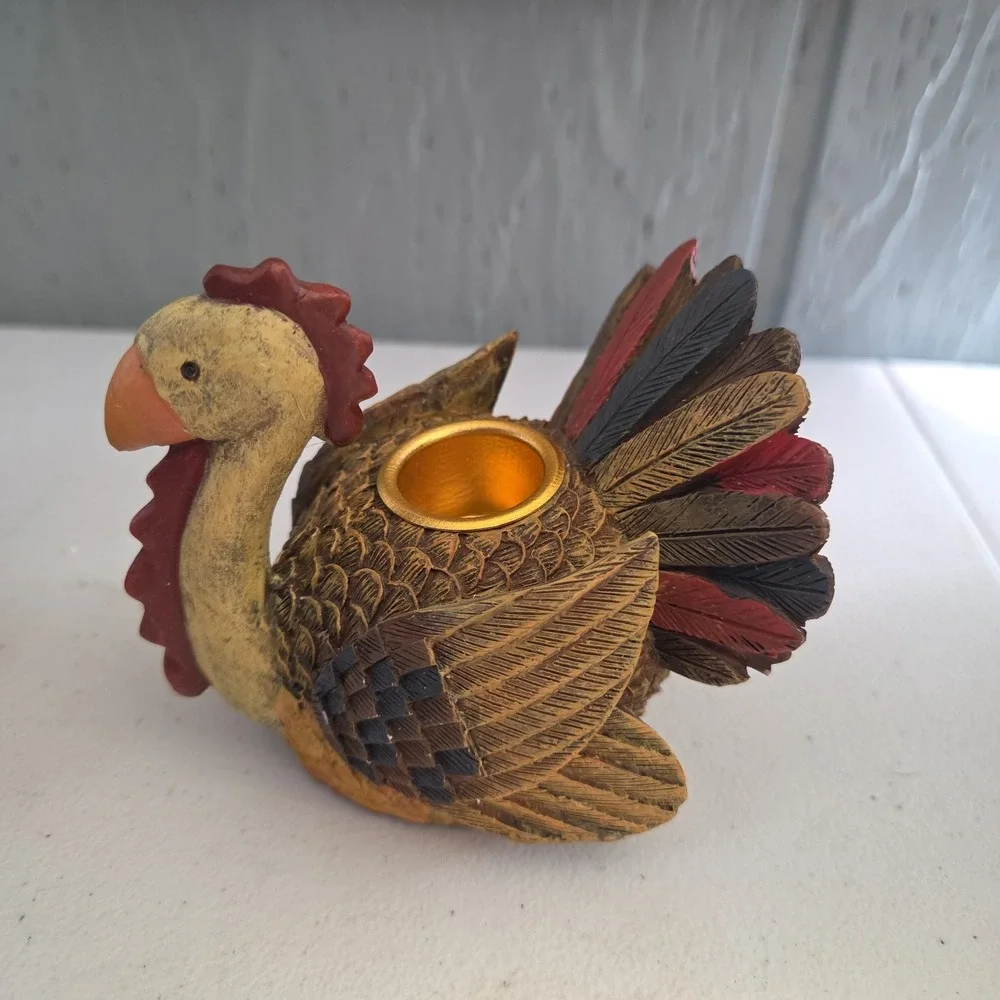 Set of 2 Debbie Mumm Turkey Candle Stick Holders Thanksgiving Fall Autumn Decor
